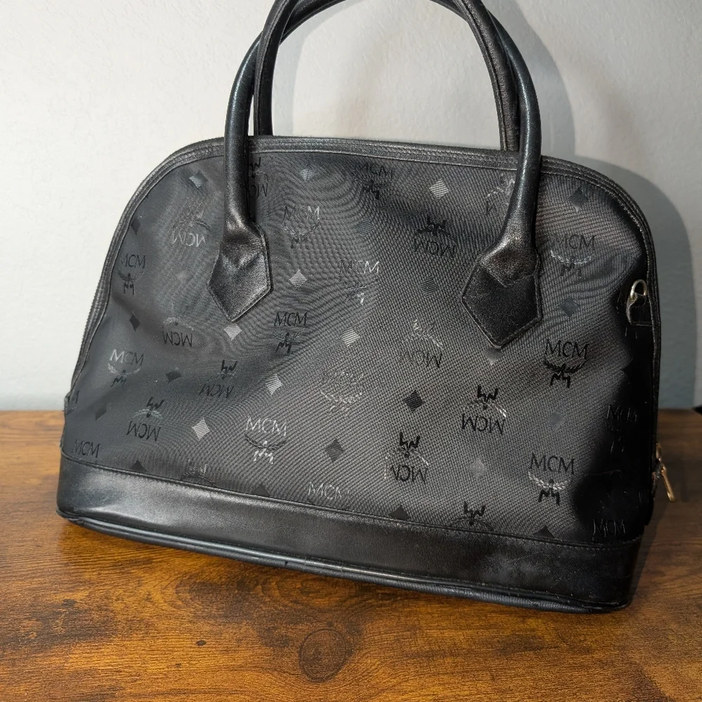 MCM Black Satchel with Gold Hardware